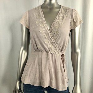 Blue Rain Anthropologie Embroidered Wrap Top